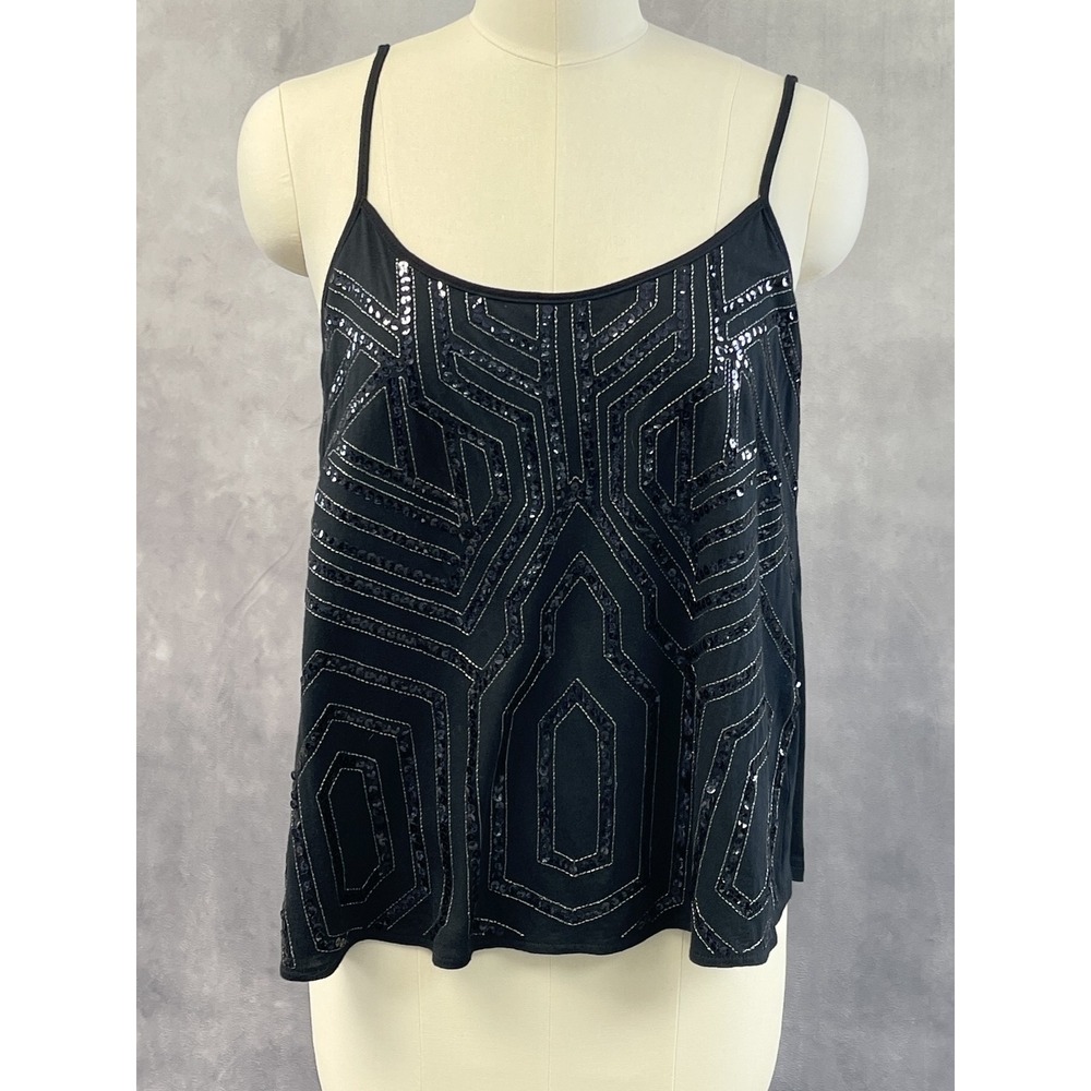 Express Women Sequin Geometric Cami Tank Top Size S Open Back McBling Y2K Club
